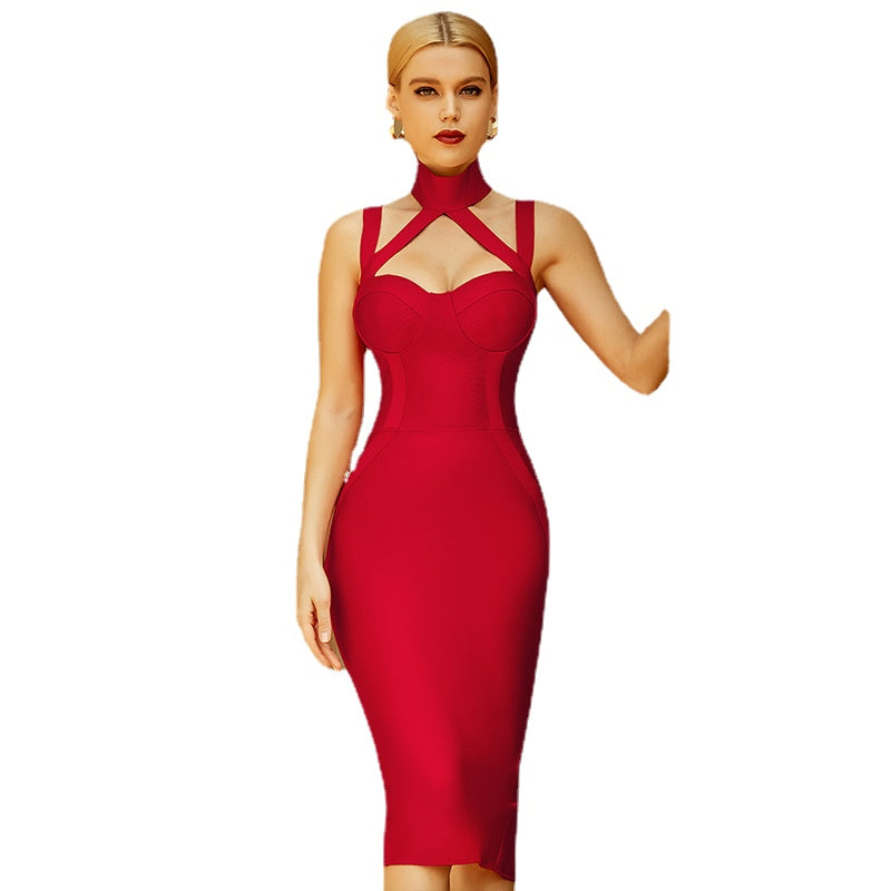 New Arrivals Women Red Clothing O-neck Casual Dress Party Wear Evening Dresses