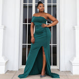 Plus Size Elegant Solid Strapless Plus Size Wedding Party Dress Split Women Gown Evening Dress