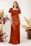 Sheath Sweep Acetate Satin Bridesmaid Dress