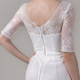 Sheath-Column Knee Length Lace Wedding Dress
