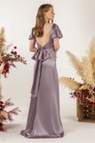 Sheath Sweep Acetate Satin Bridesmaid Dress