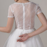 A-Line Knee Length Lace Tulle Wedding Dress