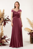 Sheath-Column Floor Length Velvet Bridesmaid Dress