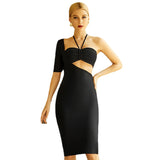 Women Bodycon Bandage Dress One Shoulder Black Casual Halter Sexy Cut Out Dress Backless Dress