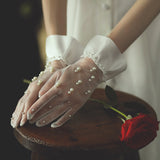 Bridal tulle beaded ruffled gloves