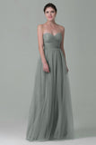 Sheath-Column Floor Length Tulle Bridesmaid Dress