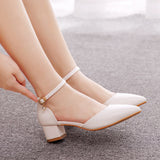 Chunky heel pointed-toe wedding shoes buckle bridal high heels