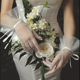 Bridal short tulle bow gloves