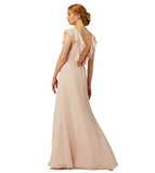 Cocomelody Women Elegant V-Neck Cap Sleeve Chiffon Sheath-Column Floor Length Wedding Guess Bridesmaid Dress CB0304