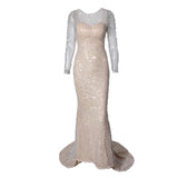 Women Sexy Long Sleeve Hollow Out V Neck Backless GlitterSparkle  Sequin Evening Maxi Dress