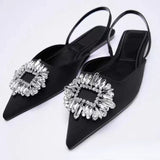 Drill buckle women's shoes rhinestone square mouth classic style half slippers flat pumps pointed sandals