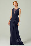 Sheath-Column Floor Length Chiffon Bridesmaid Dress