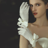 Bridal bow short wedding gloves