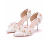 Flower wedding shoes stiletto heel pointed high heels