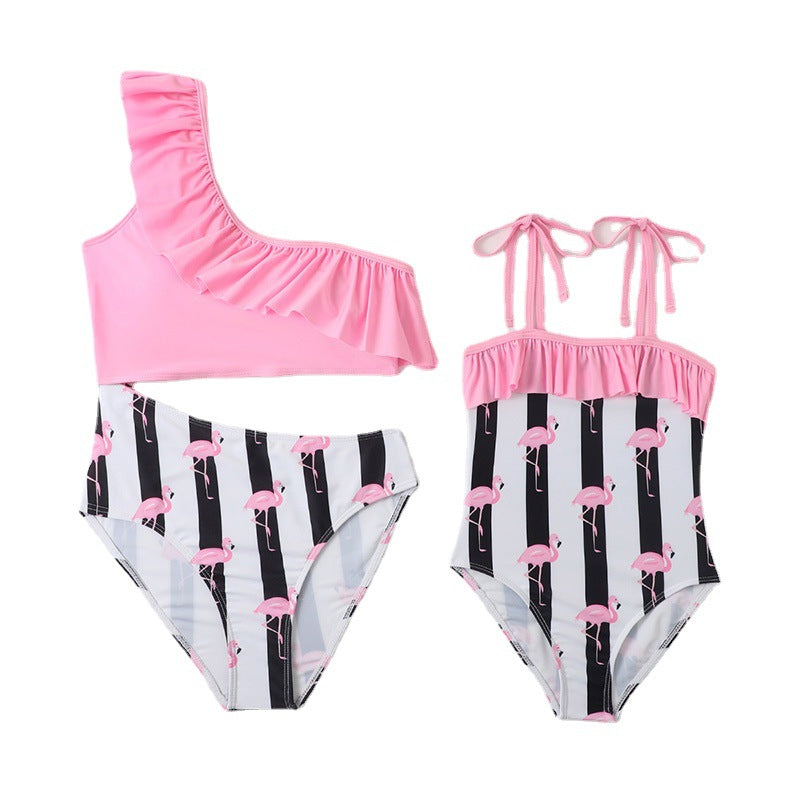 Parent-child swimsuit Flamingo new bikini ruffled mother and daughter swimming suit for Mom and Me