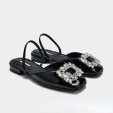 Flat women's shoes chunky heel square toe rhinestone low heel sandals women's summer square toe Mary Jane shoes