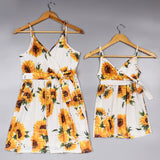 V-neck sunflower dress slim fit parent-child dress