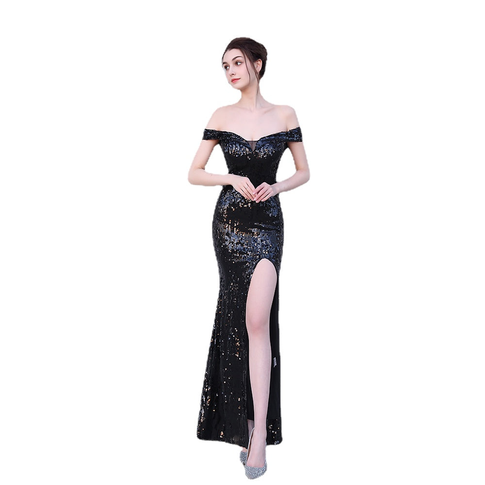 New Style Off Shoulder Bag Hip Sexy Sequin Party Evening Dress