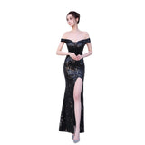 New Style Off Shoulder Bag Hip Sexy Sequin Party Evening Dress