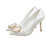 Satin high heels Pearl Rhinestone large size bridal shoes