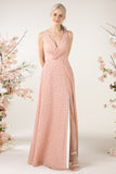 A-Line Sweep Train Printed Chiffon Bridesmaid Dress