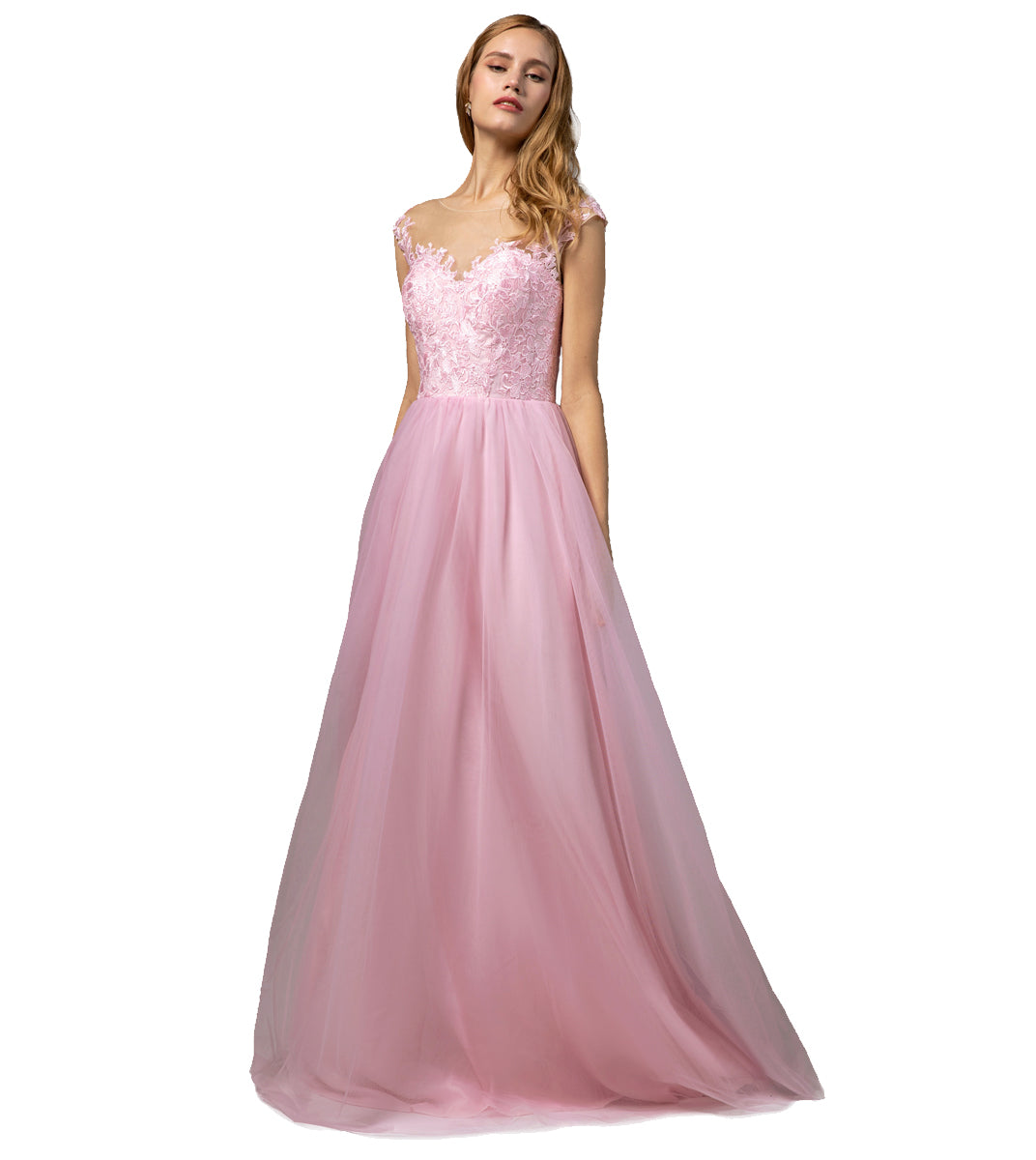 A-Line Floor Length Tulle Lace Evening Cocktail Party Dress Bridesmaid Dress