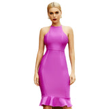 New Trendy Simple Off Shoulder Halter Sexy Bodycon Purple Fashion Bandage Dress Elegant Evening Casual Dresses