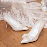 Satin elegant sexy bow bridal shoes