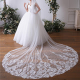 Long single layer bridal veil lace rows of flowers