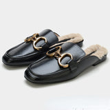 Women's black casual flat shoes women's outer wear lazy pump woolen Slipper