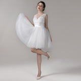 A-Line Knee Length Lace Wedding Dress